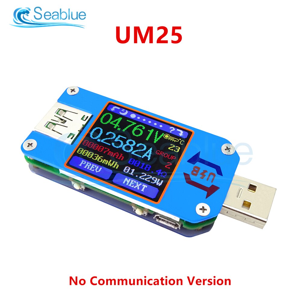 Um25 um25c usb 2.0 type-c lcd-farvedisplay voltmeter ammeter batteri opladningsspænding strømmodstand meter usb tester: Um25