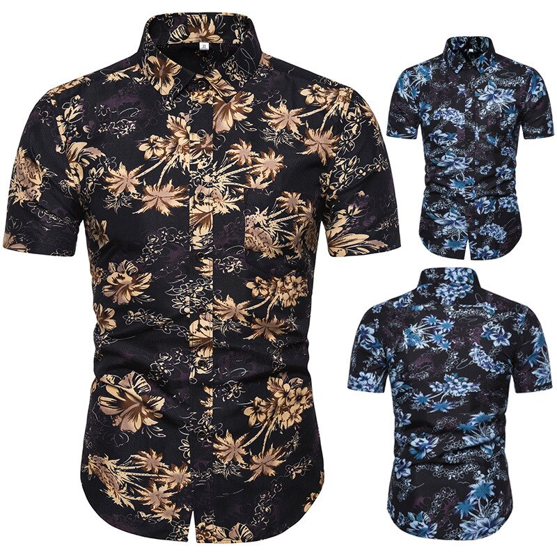 Mænds sommerskjorter herre slanke skjorter med blomsterprint til mænd kortærmet blomstret skjorte herre basic toppe afslappet plus size skjorter 5xl