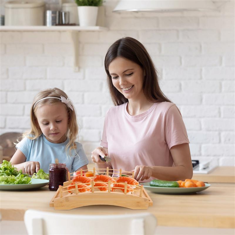 1pc Bamboo Sushi Tray Sushi Plate Sushi Container Practical Sushi Board Bamboo Sushi Sashimi Plate Arch Bridge (Yellow)