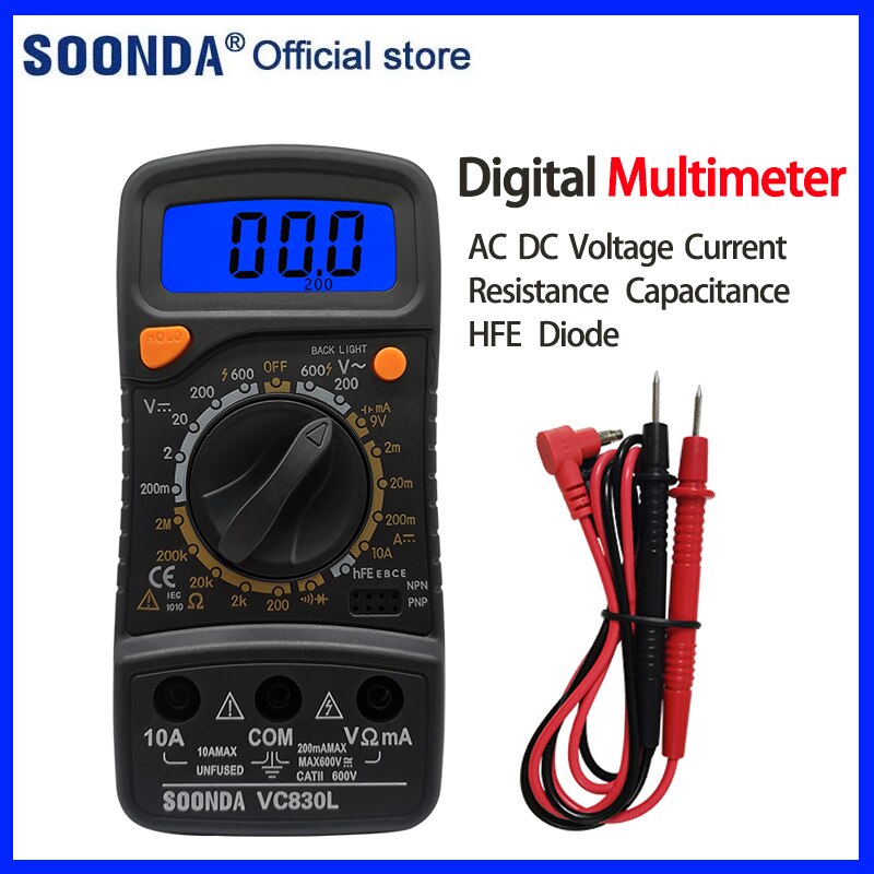 Multifunctional Digital Multimeter AC DC Voltage Current Resistance Capacitance HFE Diode Tester Multimeter With Buzzer
