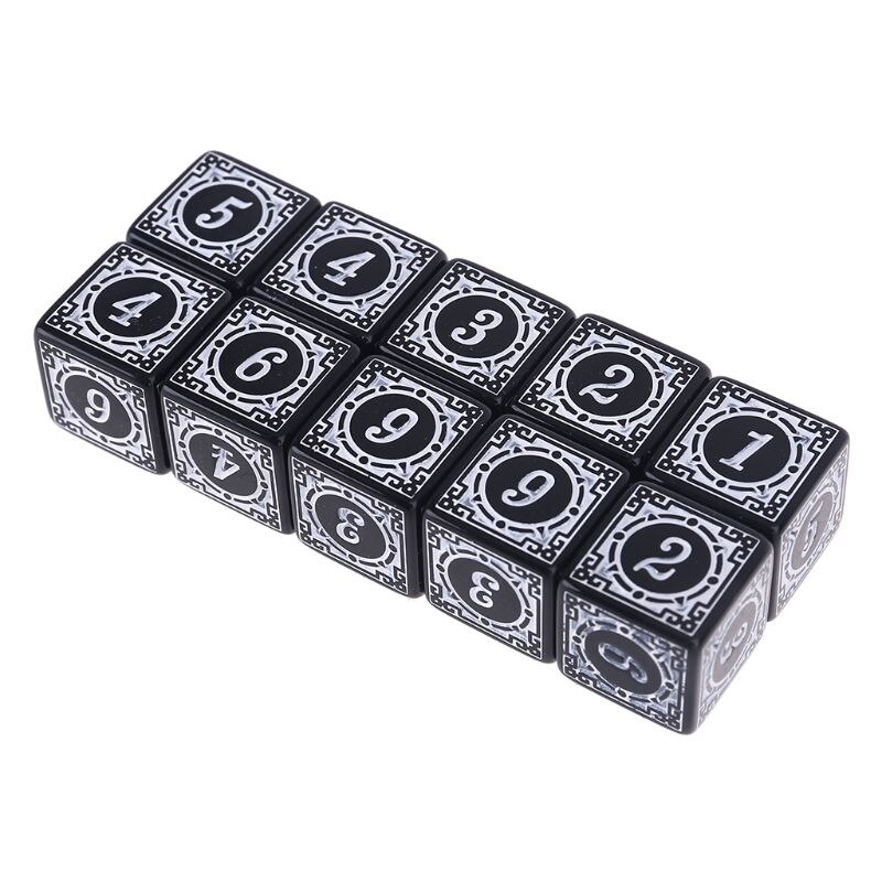 Lot de 10 dés polyédriques D6, nombres carrés à bords, 6 faces, perles, planche de Table, 448D