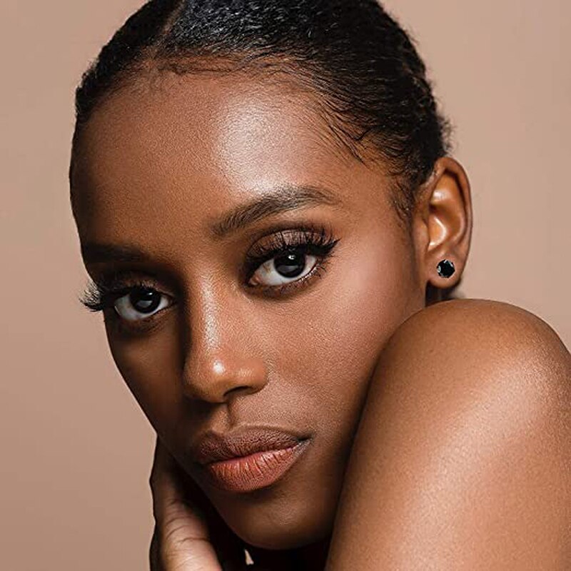 6 Pairs Black Stainless Steel CZ Stud Hoop Earrings Set Huggie Hoop Ear Piercing for Women/Men/Teen Girls and Boys