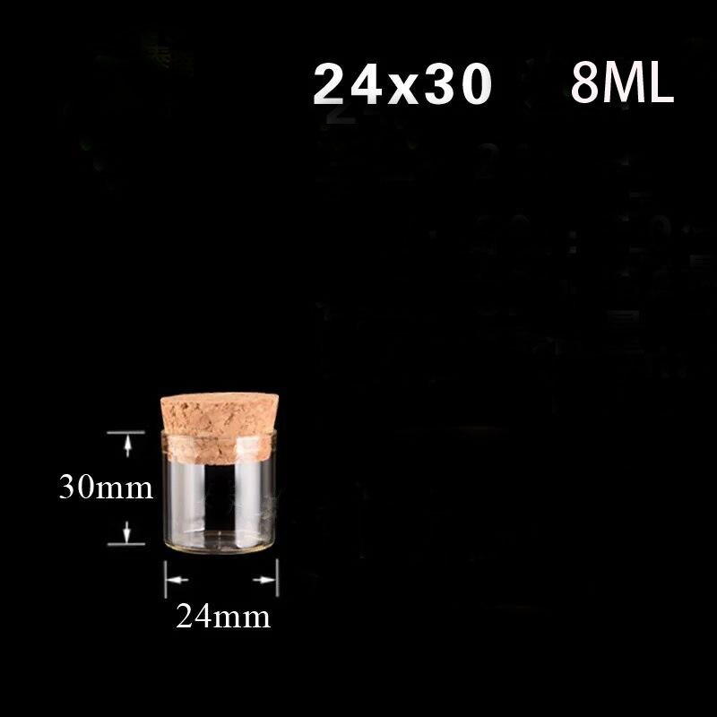3Stck 5/8/10/12/14ml glas reagenzglas klar Mini glas flasche mit kork Kleine transparent wünschen Dekorative glas: 24x30mm 8ml