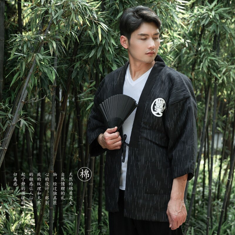 Winter Men Keep Warm Thick Kimono Top Coat Traditional Japanese Samurai Cosplay Costumes Classic Male Haori Cotton-Padded Jacket