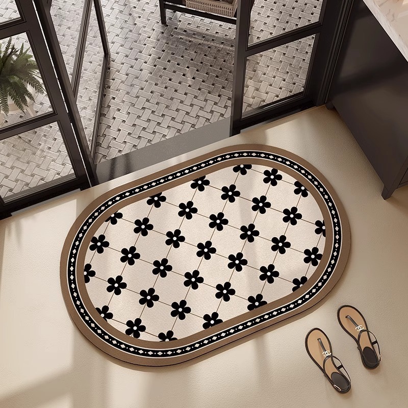 VIKAMA Flower Diatom Mud Bathroom Quick-Drying Absorbent Foot Mat, Home Entrance Door Floor Mat, Home Decoration