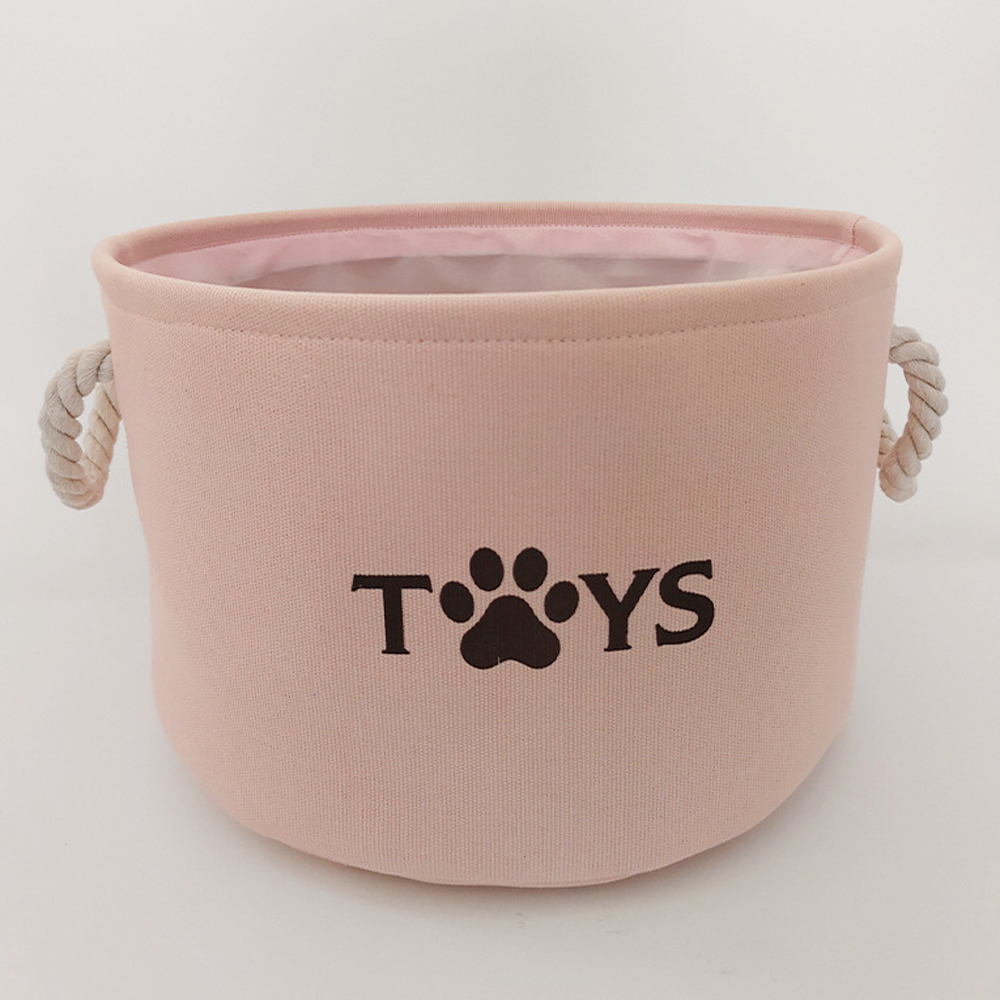 Round Dog Pet Toy Basket Cat Clothes Storage Box Foldable Storage Basket with Handle Pet Supplies: Pink