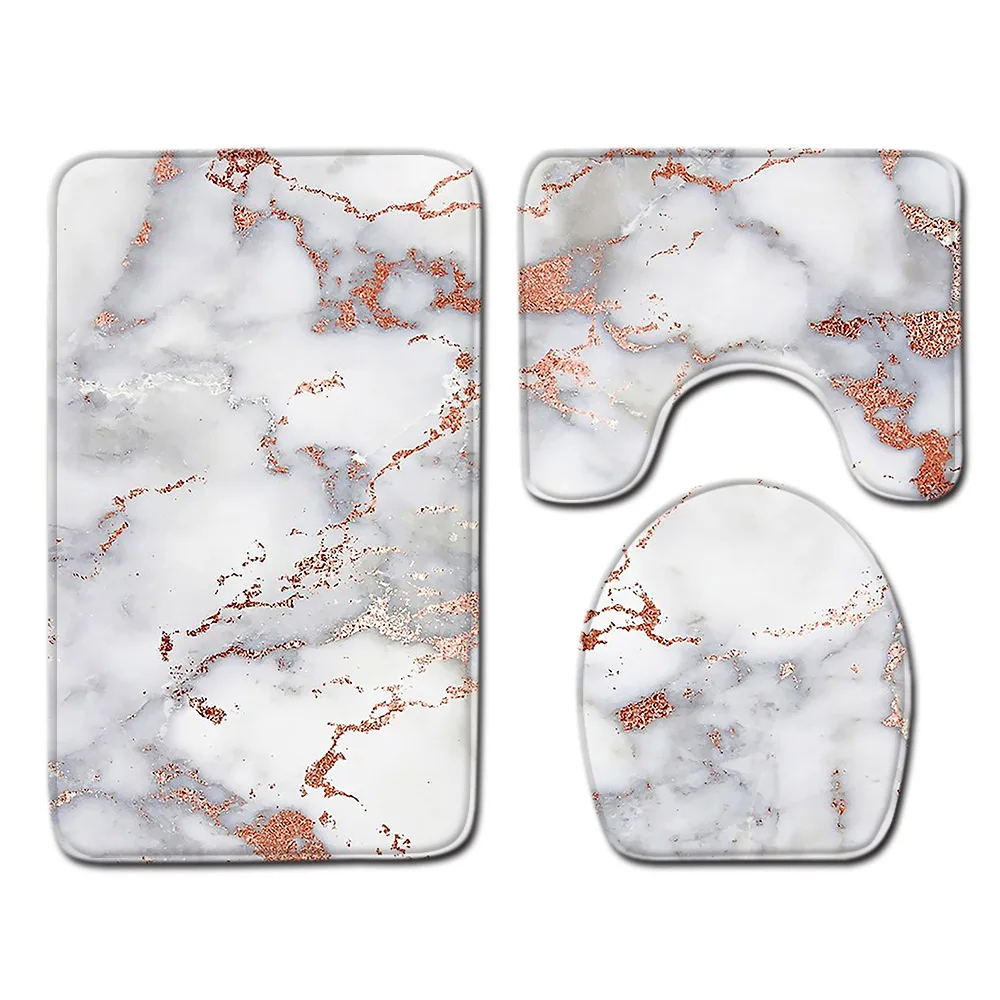 Badkamer marmeren tapijt driedelige set toiletovertrek voetmat badkamer decoratieve mat antislip waterabsorberend dik en comfortabel: Chocolade