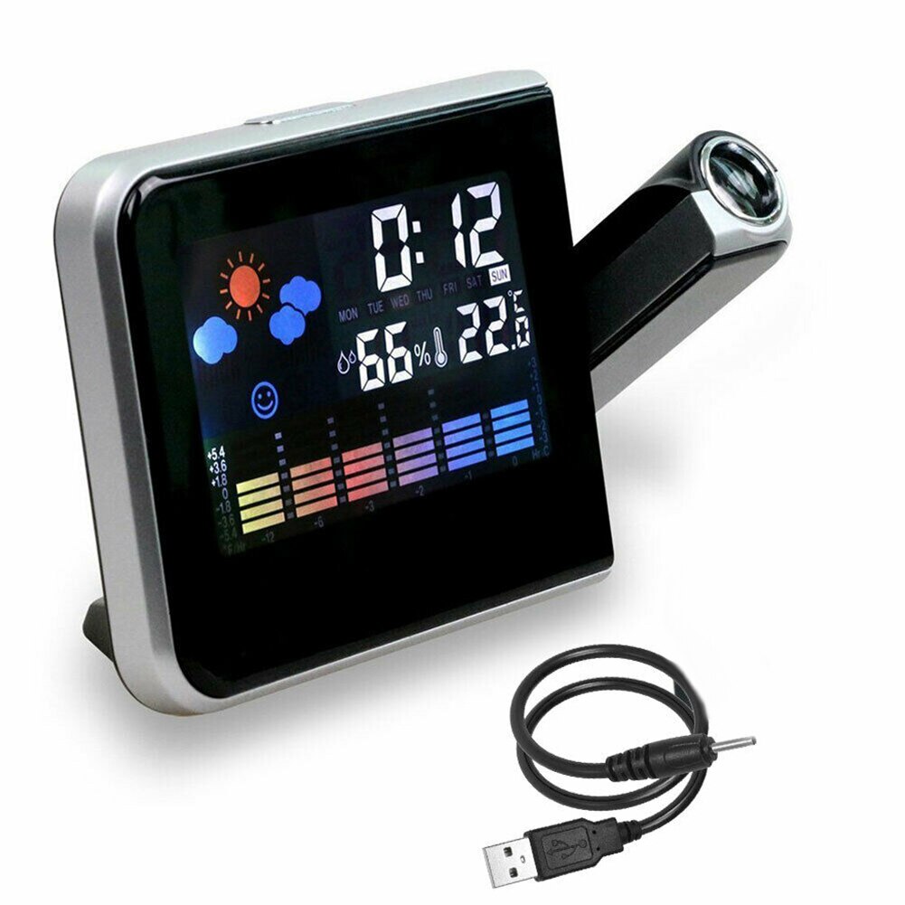 Intelligent LED Digital Projection Alarm Clock LED Screen Home Weather Thermometer Snooze Table Time Date Display Calendar USB