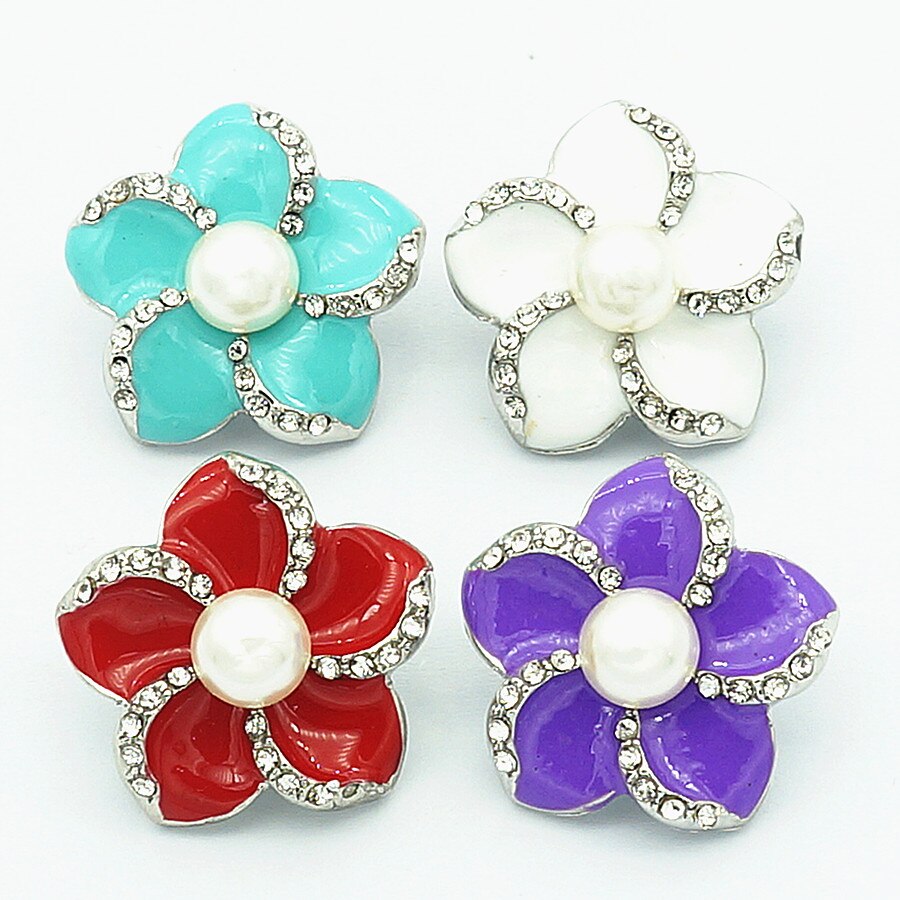 beauty Rhinestone Pearl Colorful Flowers 20MM snap buttons fit snap bracelet snap jewelry KZ1377