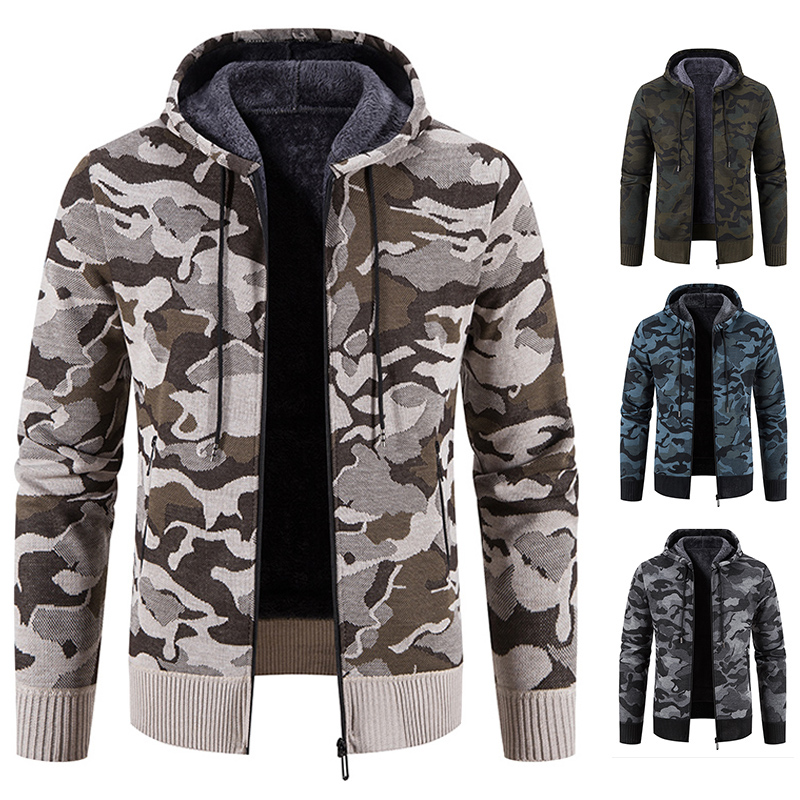 Sudaderas con capucha de invierno para Hombre, suéter de punto, abrigo con cremallera, chaqueta de camuflaje Y2K, sudaderas de lana con cremallera, abrigo abierto, ropa para Hombre