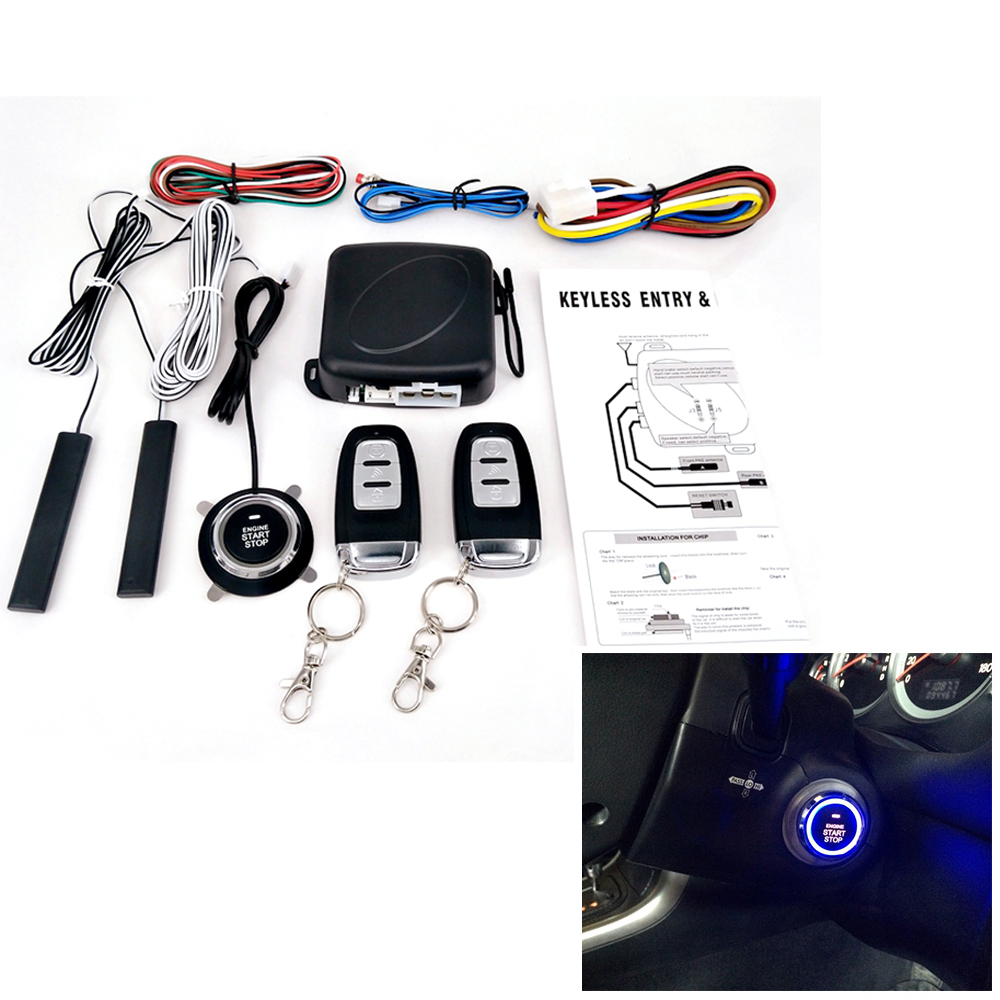 9 stk bil suv kontakt nøglefri motor start alarm system trykknap fjernbetjening starter stop auto tyveri system universal