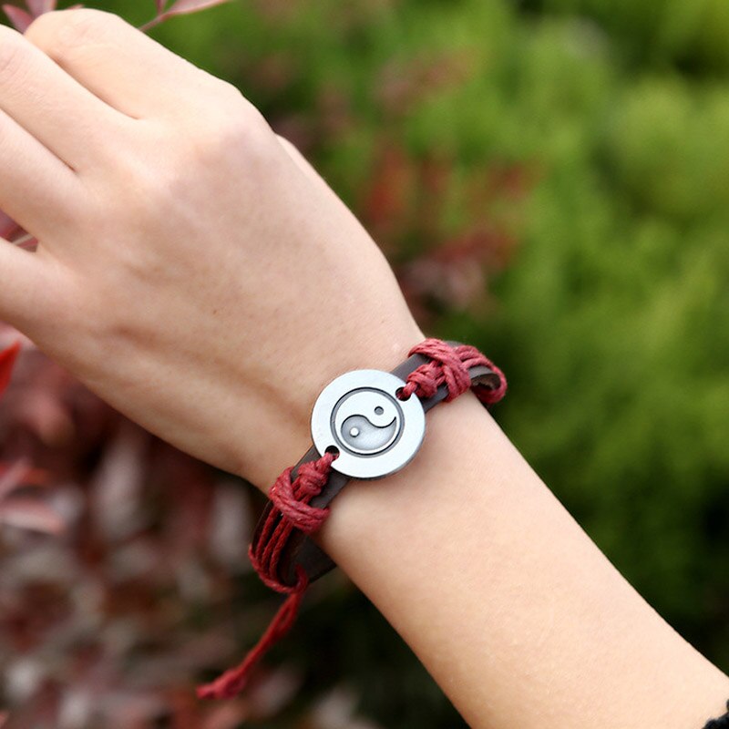 Nuovo Stile Orientale Ying Yang Bracciali in Pelle di Mucca Braccialetti Degli Uomini e braccialetti Femminile Catena di Gioielli A Mano Corda Tai Chi Otto trigrammi