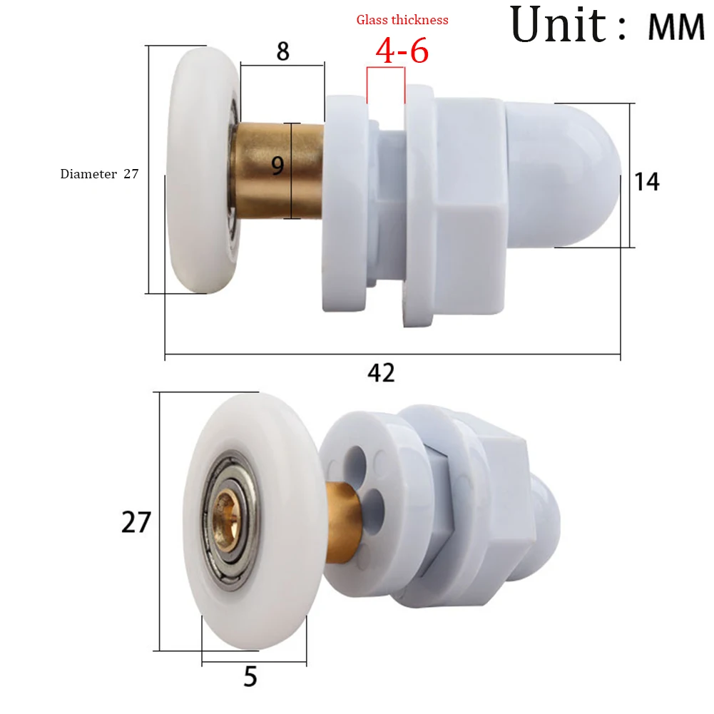 4er-Pack Duschtürrollen Hochwertige Rollen 19 mm/23 mm/25 mm/27 mm/29 mm Ersatzräder für Glasschiebetüren