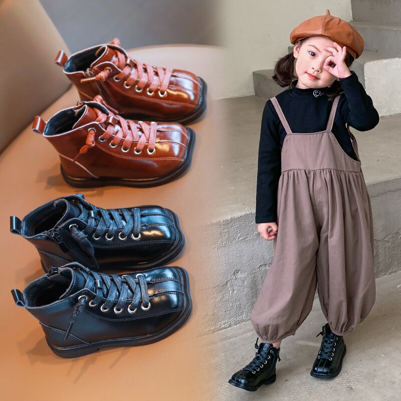 Winter freundlicher Spitze hoch Knöchel Stiefel Mädchen Schuhe NäHenne Stiefel Schwarz Neue Schuhe Plüsch lässig Schuh freundlicher Baby