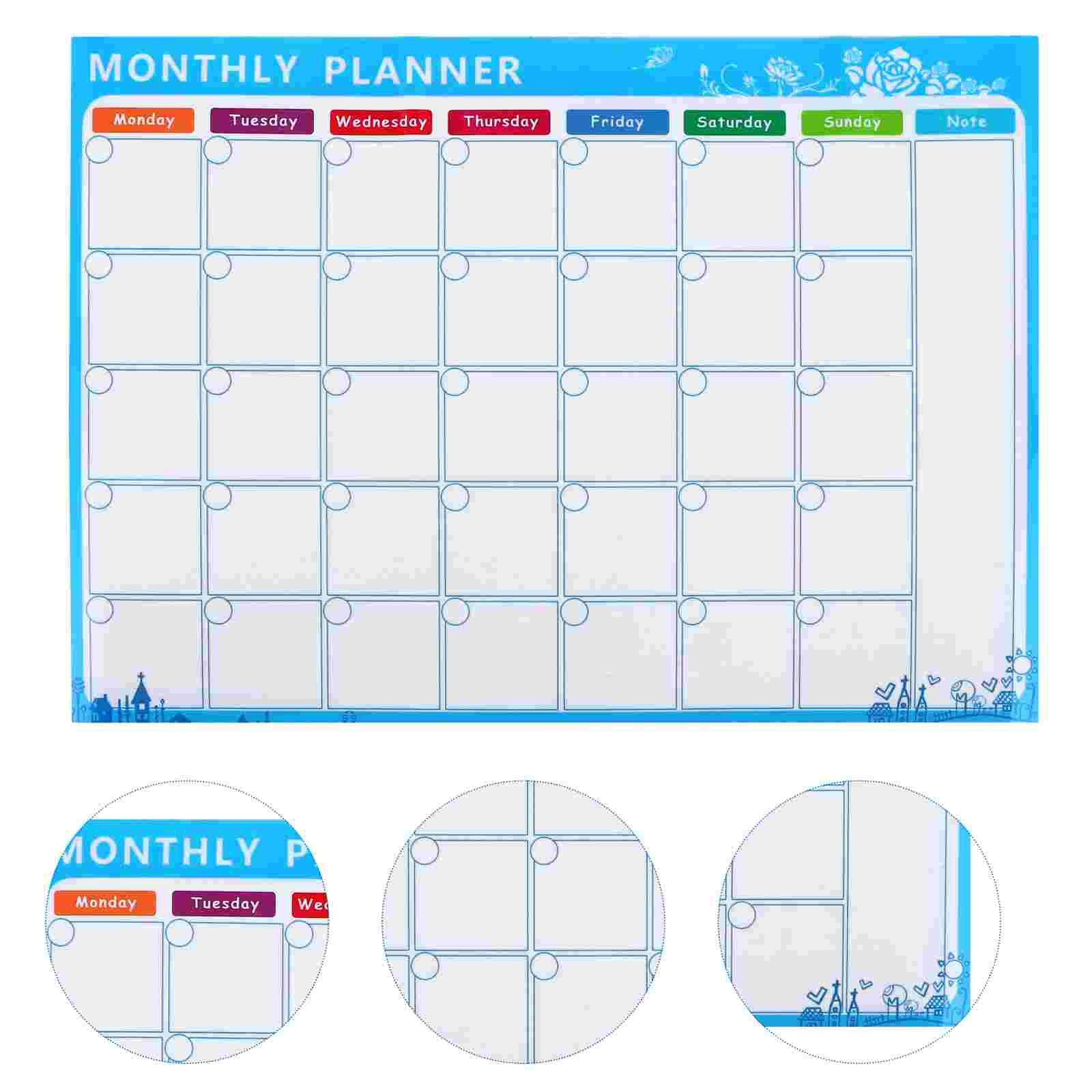 1Pc Erasable Monthly Schedule Board Magnetic Plan Calendar Reminding Board