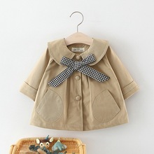 Chaqueta de abrigo para bebés y niñas, abrigo liso con cuello de muñeca a cuadros, abrigos a prueba de viento, prendas de vestir, ropa Casual, cazadora para Otoño e Invierno