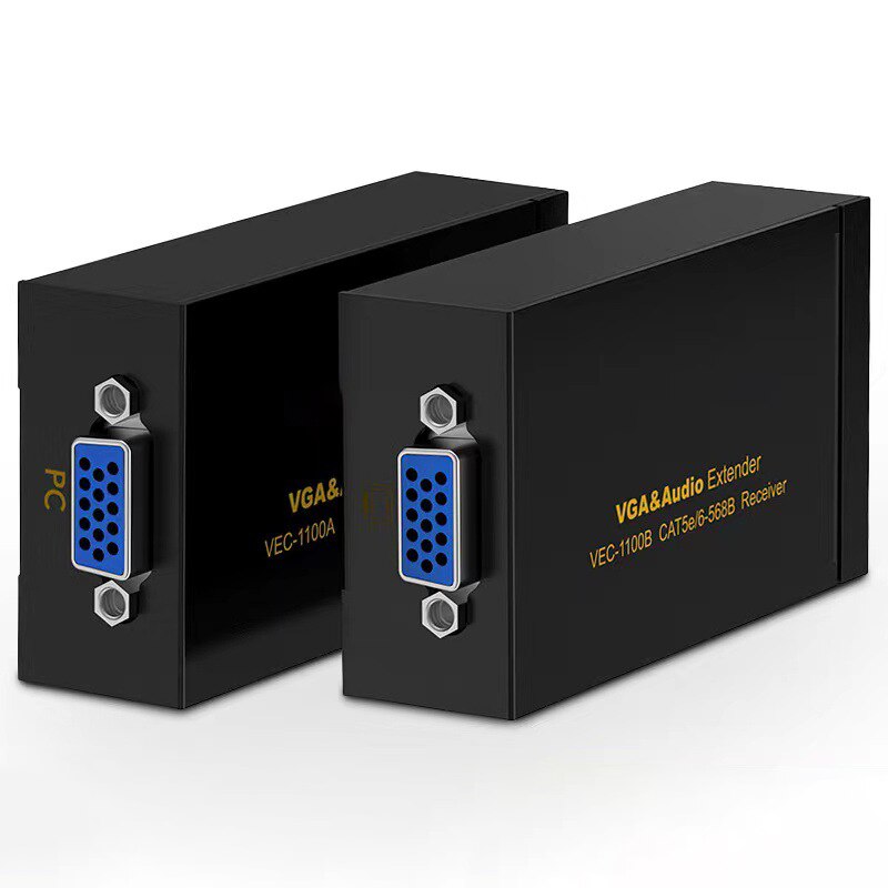 100M VGA Extender RJ45 Splitter Adapter with 3.5mm Audio Over RJ45 Cat5E/6 Ethernet Cable HD 1080P UTP for Projector HDTV PC