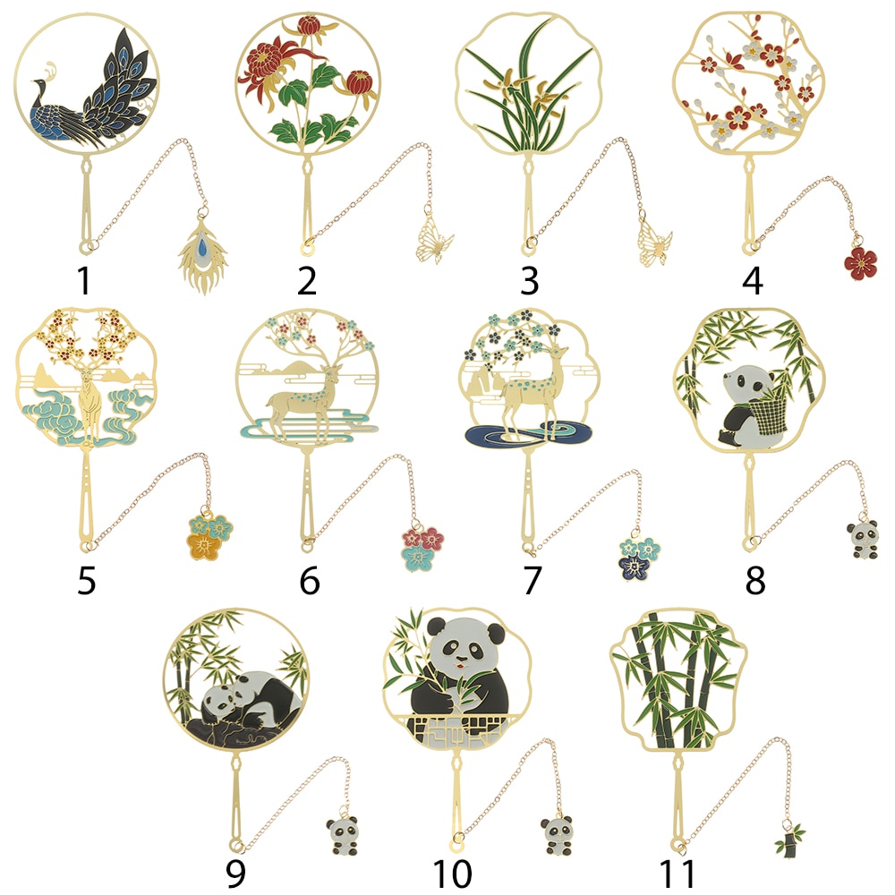 Chinese Style Retro Metal Bookmark Peacock Panda Pendant Hollow Bookmark Book Tassel Pagination Mark Stationery Supply