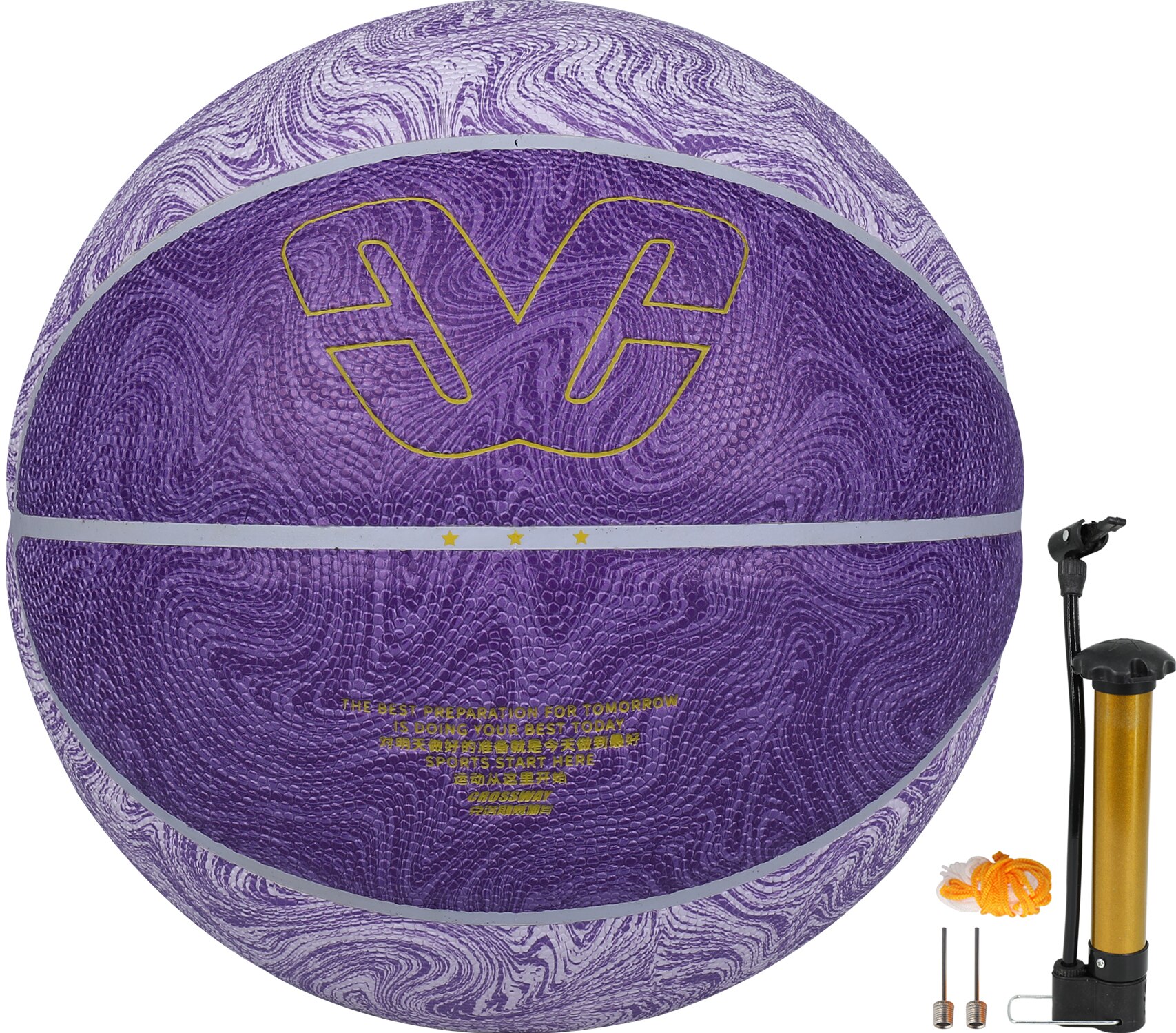 CROSSWAY Non-slip Basketball Official Size 7 Game Training Equipment Basket Ball Free with Net Bag Needle Inflator Accessories: Purple