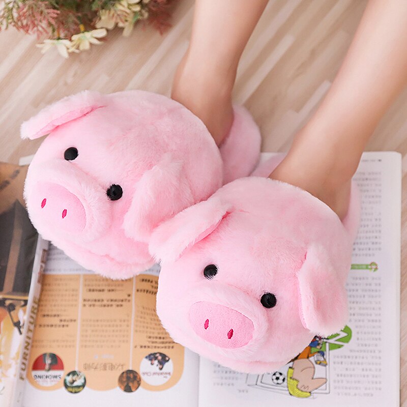 Women's Slippers Winter Velvet Short Plush Slippers Couple Comfy Home Slippers Cute Pig Shoes for Women