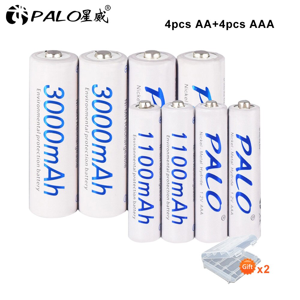 4 Stuks 3000 Mah 1.2 V Aa Oplaadbare Batterijen Lage Ontlading Hoge Capaciteit + 4 Stuks 1100 Mah 1.2 V aaa Oplaadbare Batterijen Met Doos: 4 AA 4 AAA