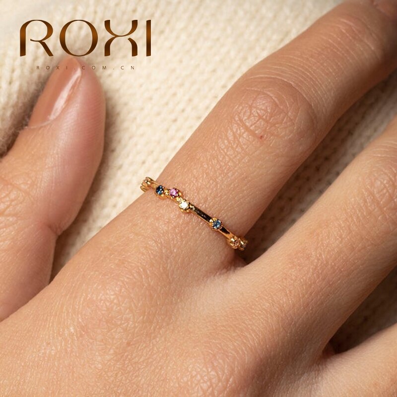 ROXI-Anillo de plata de primera ley y circón para mujer, sortija, plata esterlina 925, Circonia cúbica, zirconia, circonita, zirconita, varios colores, estilo bohemio