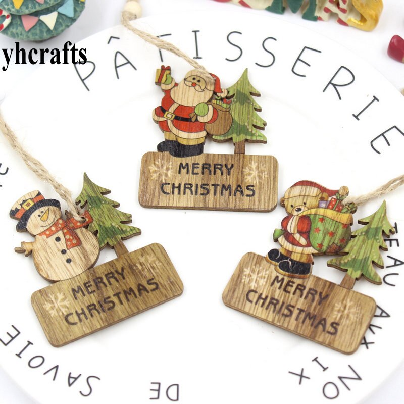 5-6PCS/LOT.wood star xnas tree hanger Santa Snowman elk pendant Decorate party favor Kindergarten decoration ornaments OEM