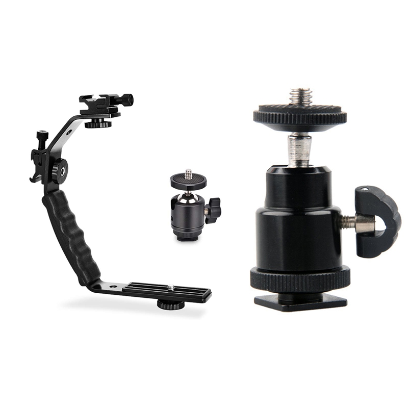 Aluminium Mini Ball Head 1/4Inch Mount Met Flash Schoen Met L Beugel Gewatteerde Handheld Houder L beugels