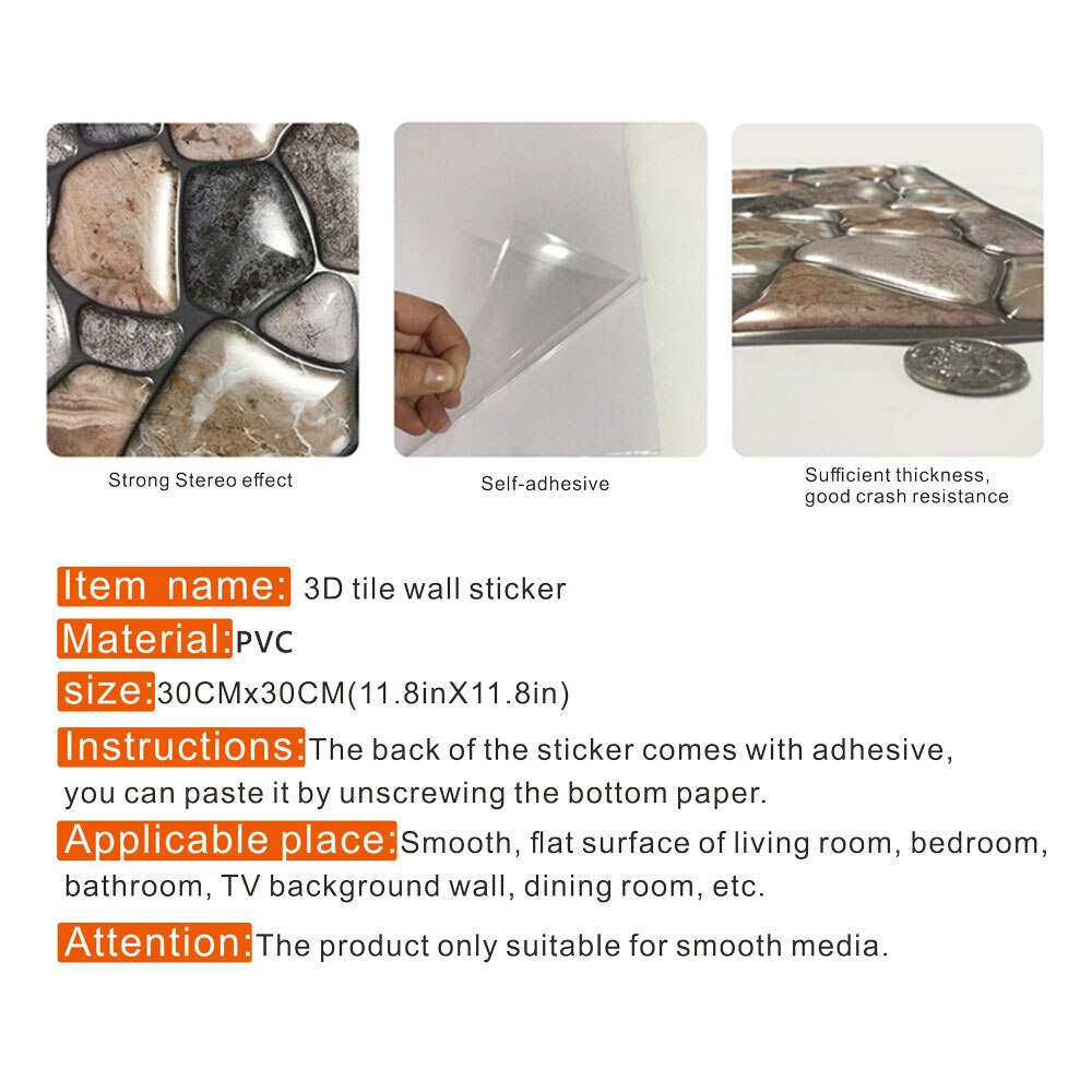 3D Wallpaper DIY Cobblestone Sticker Waterproof Stickers Wall Papers Home decor Kids Room 3D Self-Adhesive Wallpaper Brick