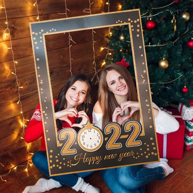 2022 Gelukkig Nieuwjaar Party Photo Booth Props Met Glazen Hoed Kroon Jaar Decor Kids Adult Funy Photobooth Props thuis Leveranties