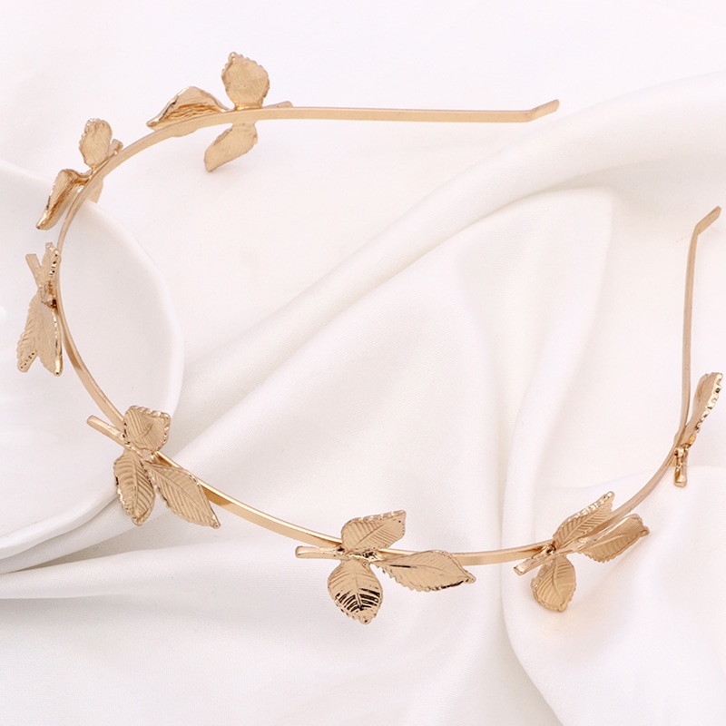 Bridal Hair Accessories Hair Bands Korean Gold Leaves Wreath Vintage Pearl Wedding Tiara Headband Women Girls Hair Crown