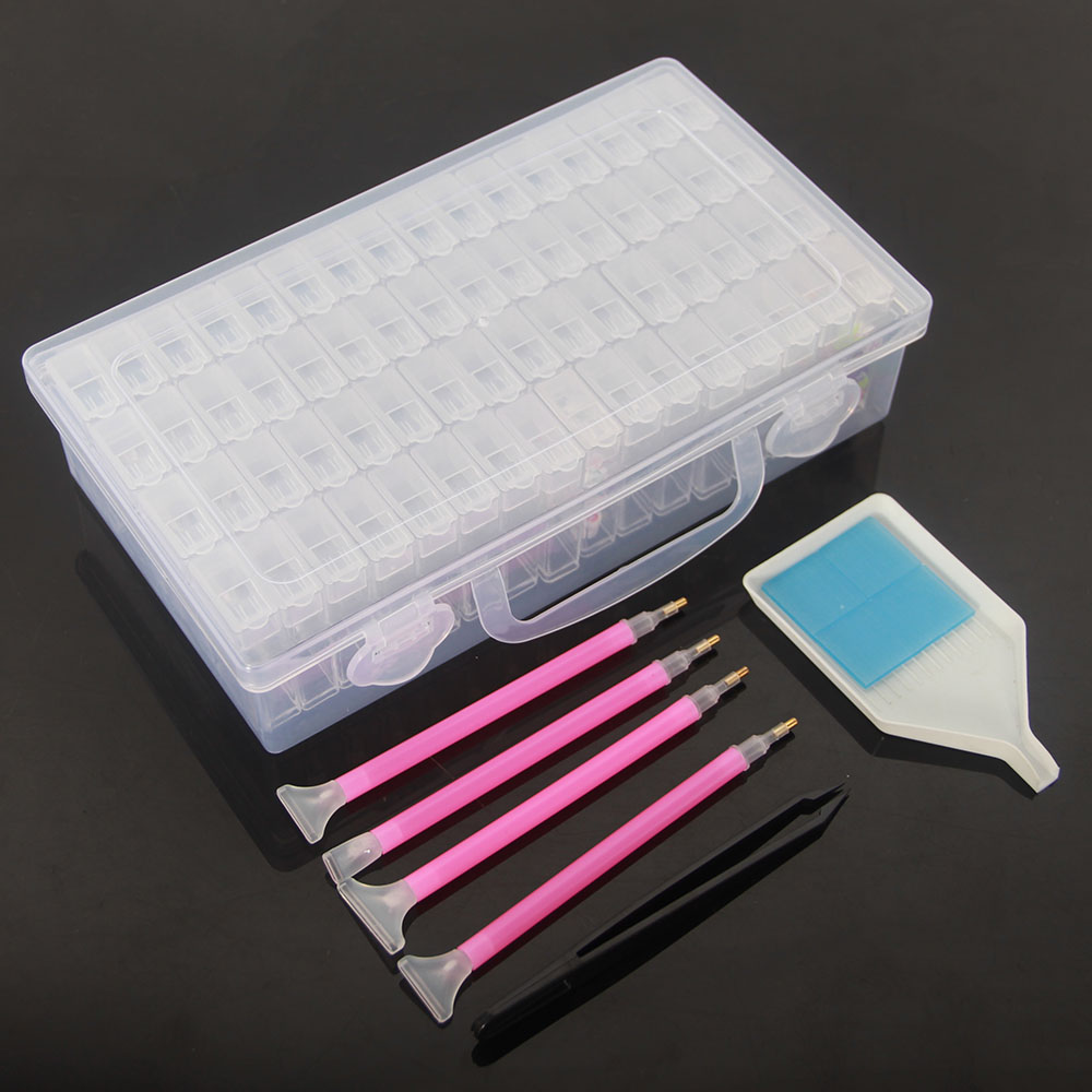 Boîte de rangement pour broderie diamant, mallette à 64 grilles, boîte de rangement pour pincettes, plateau de colle, Kit de Nail Art, conteneur de perles de mosaïque, organisateur d&#39;accessoires: 1 pcs / Bleu