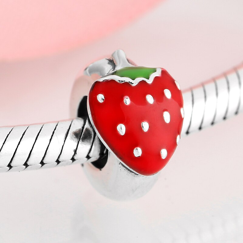 nuovo 925 sterlina d'argento grande Rosso fragola Smalto bene distanziatore tappo Misura Branelli Europei del Braccialetto di Fascino Monili che fanno