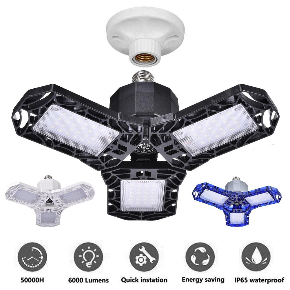 60w/6000lm ledet garasjelys deformerbar trebladet sammenleggbar lampe vanntett lampe til gymsaler stadier pilsner 110v 220v e27