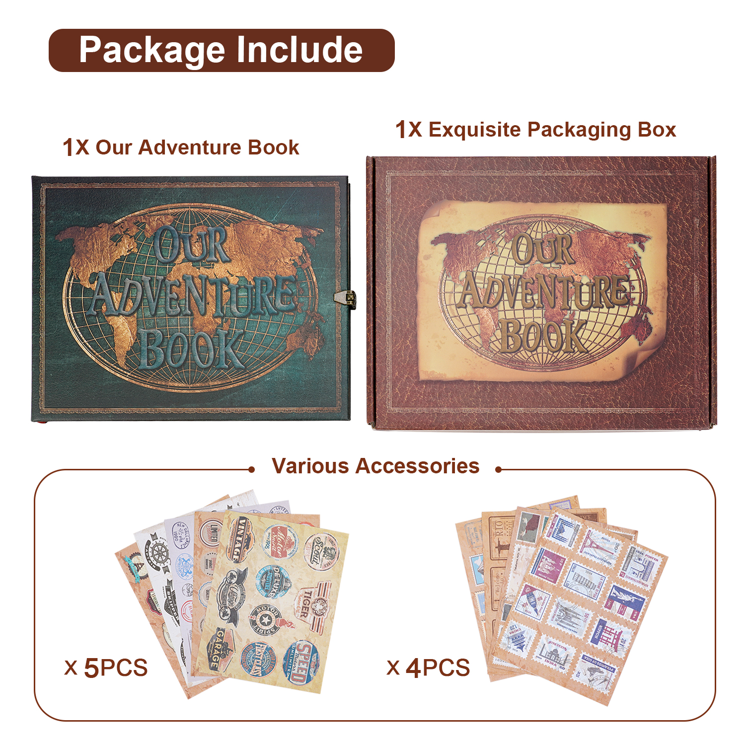 Álbum de fotos hecho a mano DIY, álbum de recortes Vintage, 90 Uds., 180 páginas, nuestro libro de aventuras, álbum de papel Kraft, de recuerdo de aniversario y boda