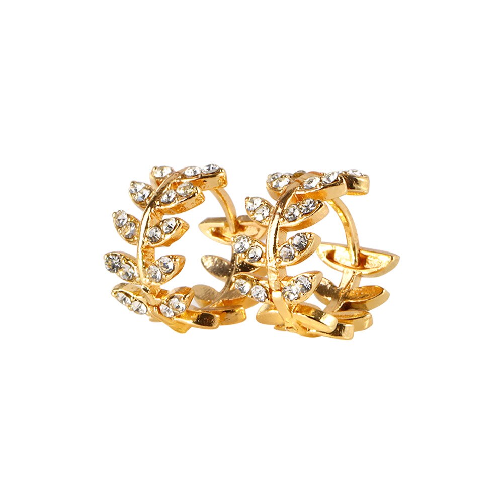 Leaf Shape Hoop Earrings Rhinestone Gold Color Surround Small Hoop Earrings Mini Slim Circle Earring Jewelry: 1