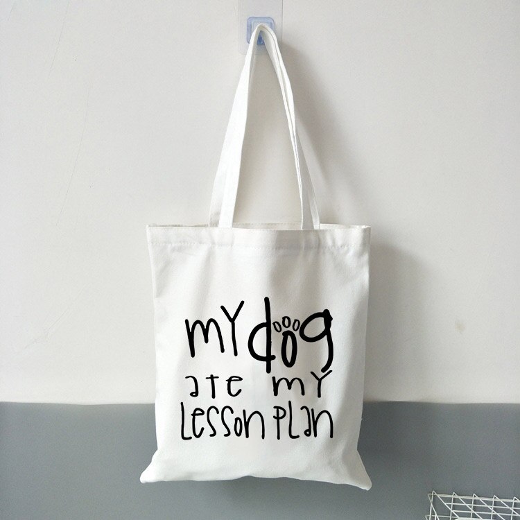 Fun Teacher for Teacher Dog Ate Lesson Plan Printed Canvas Bag Teacher Tote Bags Book Bag Teacher Appreciation: B0604-TBWH-M-