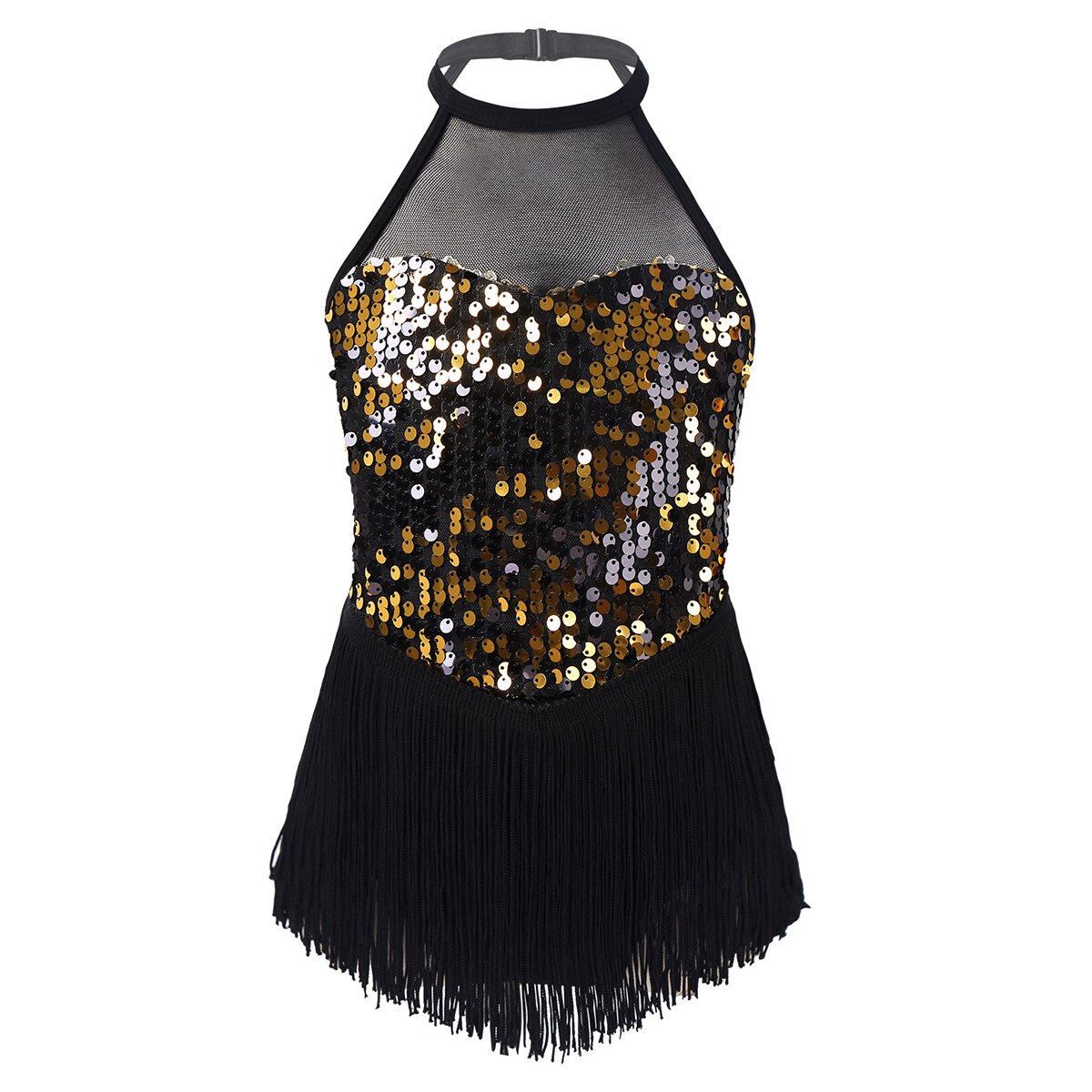 Justaucorps avec jupe à franges pour petites filles, paillettes scintillantes, danse latine, Jazz, col licou, figurine, patinage à glace, Roller, Roller