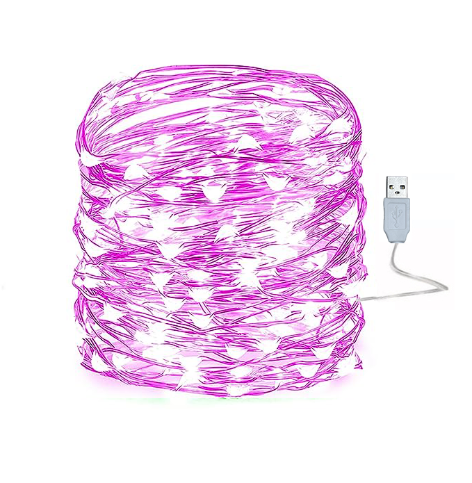 10/20M USB LED-lichtslingers Koper Zilver Draad Garland Licht Waterdicht Kerstverlichting Voor Kerst Bruiloft Decoratie: Roze / 0.5W
