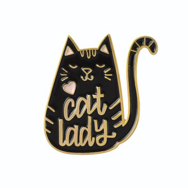 Gato engraçado dos desenhos animados esmalte pino cão mãe e gato senhora broches preto branco animal filhote de cachorro gatinho crachá jóias presente para crianças amigos: Style 3