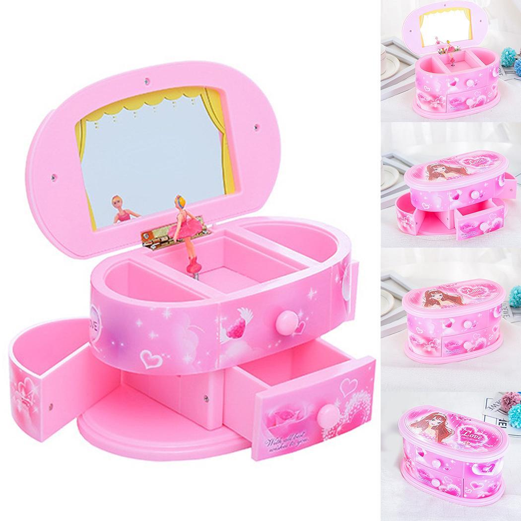 Rotating Girl Music Box Jewelry Pink Storage Case Children Birthday: Default Title