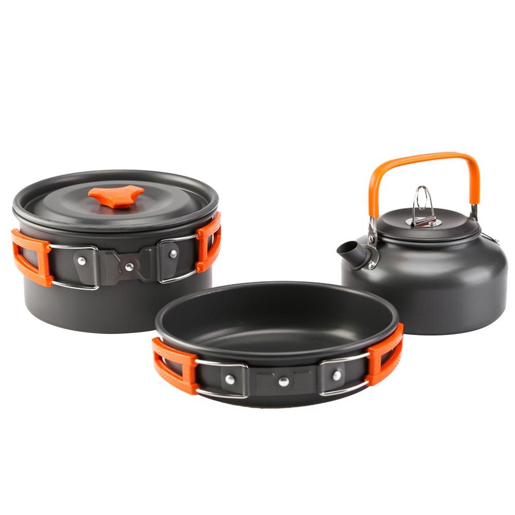 Outdoor Camping Cookware Water Kettle Pan Sets Alumina Ultra-Light Portable Picnic Teapot Pot Set Travel Camping Barbecue: Orange
