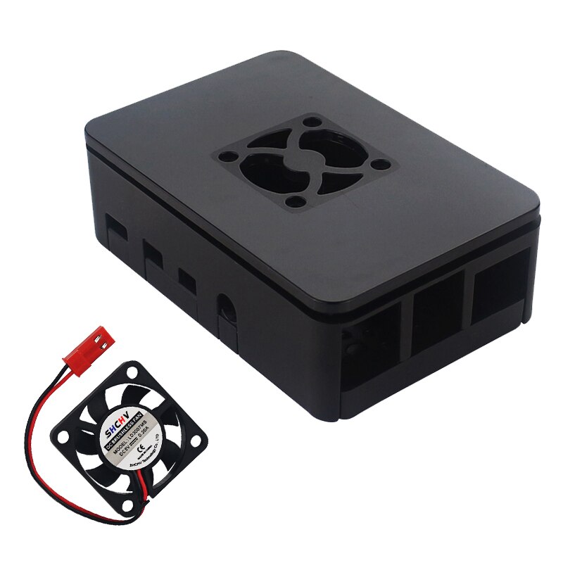 Raspberry Pi 4 ABS Case Plastic Box prtective Shell Zwarte Behuizing ondersteuning Koelventilator voor Raspberry Pi 4: Black with Fan