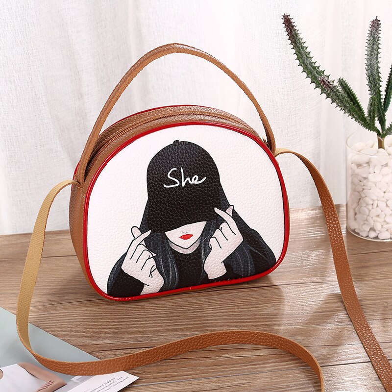 Dames kleine tas cartoon meisjes groep messenger bag rits gesloten schoudertas hiphop stijl telefoontas: Bruin