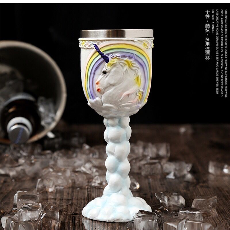 Personality wolf head wine glass stainless steel liner goblet resin home hotel 3D solid champagne metal wine cup: 3