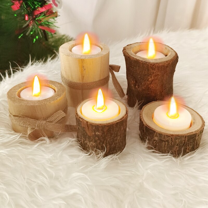 Retro Rustic Wedding Centerpieces Candle Decor Wooden Candle Holder Base Christmas Birthday Table Tea Light Candle Decor
