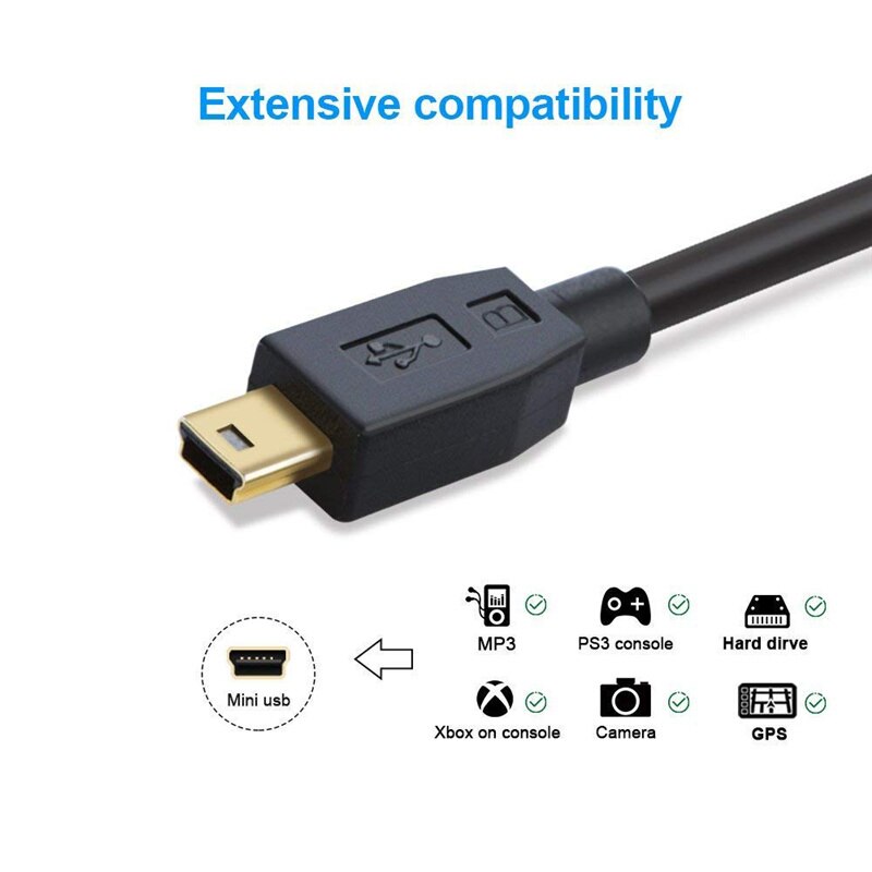Mini usb till usb-c kabel, usb c till mini b sladd för gopro hero 3+, ps3 controller & mini b enheter