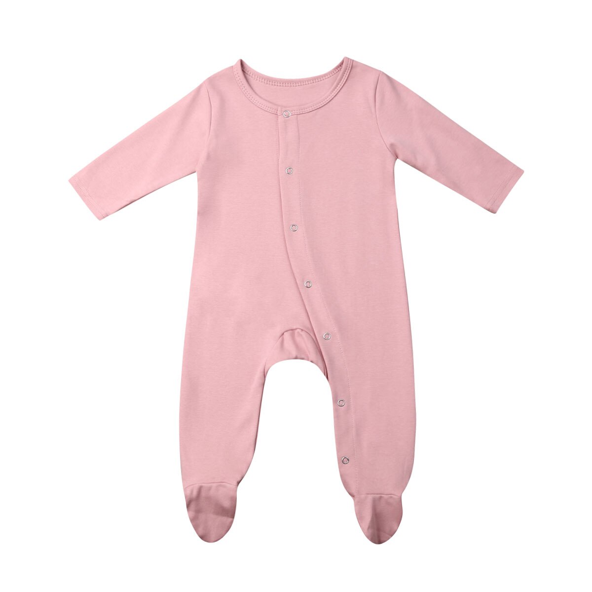 Lente Herfst Baby Baby Footies Meisjes Jongens Lange Mouwen Effen Katoenen Footies Outfits Kleding: Roze / 12m