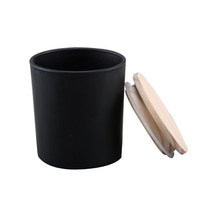 Transparente Glas Kerze Tasse mit Holz Deckel matt schwarz Wachs Container Kerzenhalter Heimat Dekor Aromatherapie, der DIY Kerzen Gläser