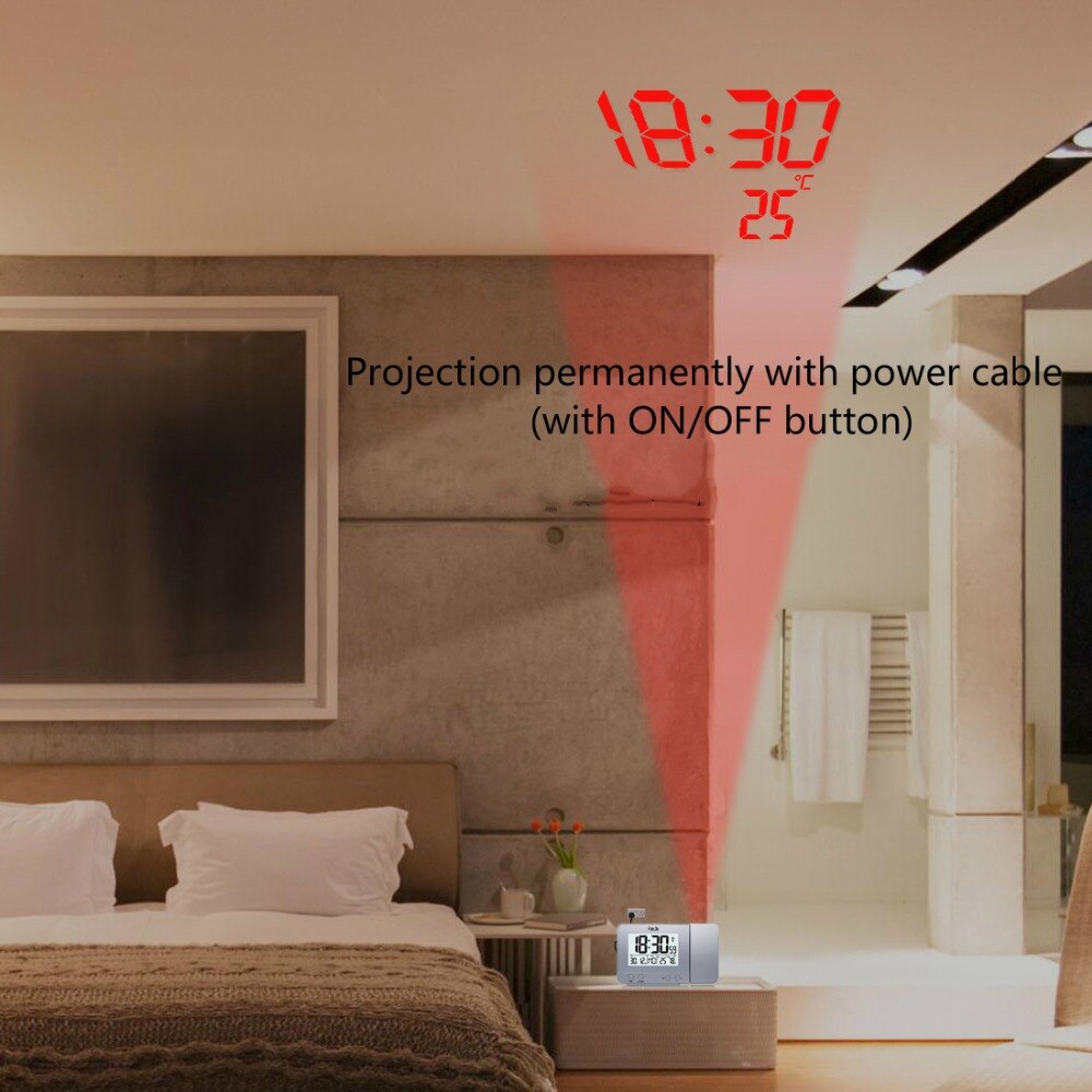 FanJu FJ3531 Projectie Wekker Digitale Schlummern Functie Achtergrondverlichting Projektor Büro Tafel LED Klok Erfüllt